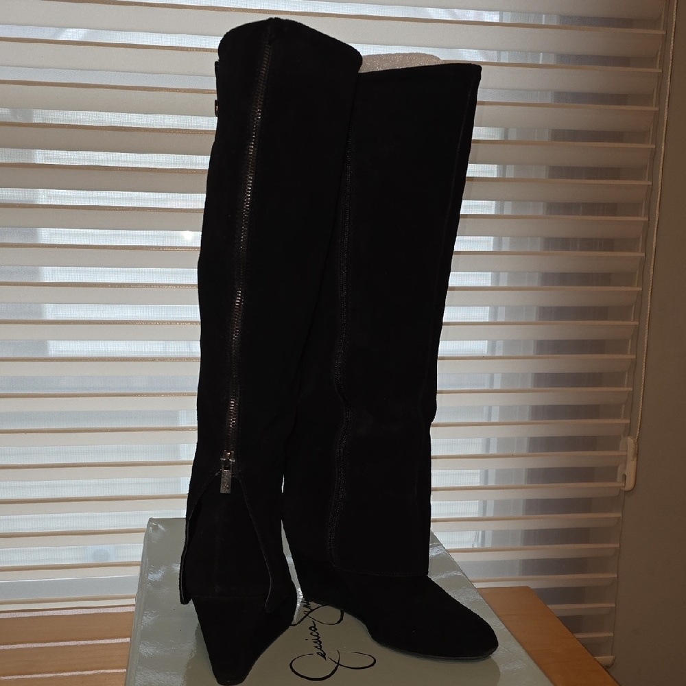 Black Knee-High Wedge Boots